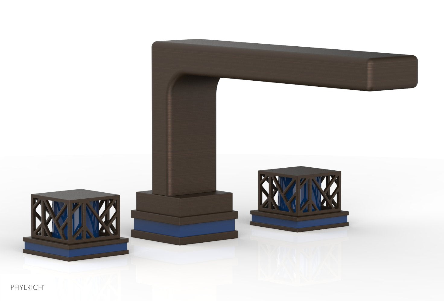 6-1/2" - Antique Bronze - JOLIE Deck Tub Set - Square Handles with "Navy Blue" Accents 222-41 by Phylrich - New York Hardware