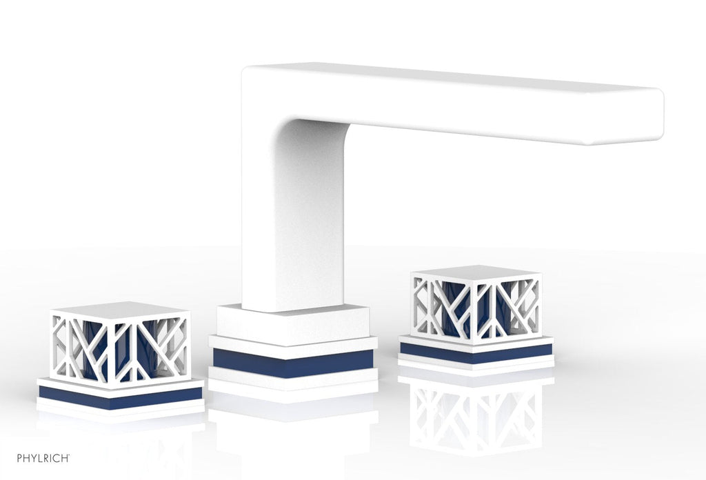 6-1/2" - Satin White - JOLIE Deck Tub Set - Square Handles with "Navy Blue" Accents 222-41 by Phylrich - New York Hardware