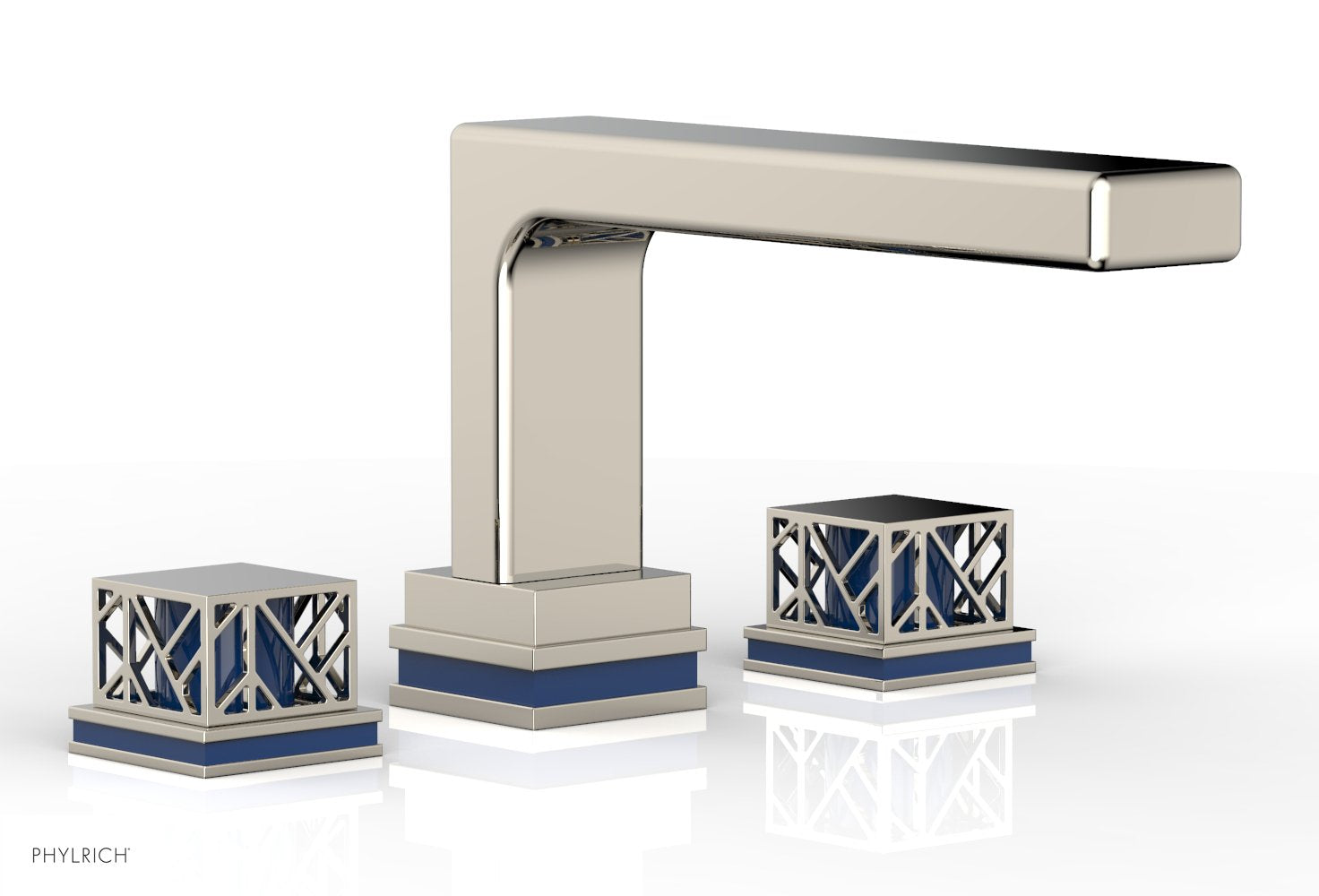 6-1/2" - Polished Nickel - JOLIE Deck Tub Set - Square Handles with "Navy Blue" Accents 222-41 by Phylrich - New York Hardware