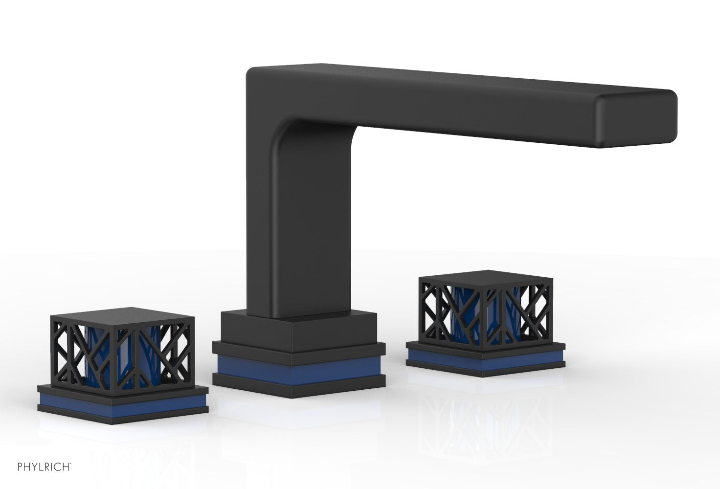 6-1/2" - Matte Black - JOLIE Deck Tub Set - Square Handles with "Navy Blue" Accents 222-41 by Phylrich - New York Hardware