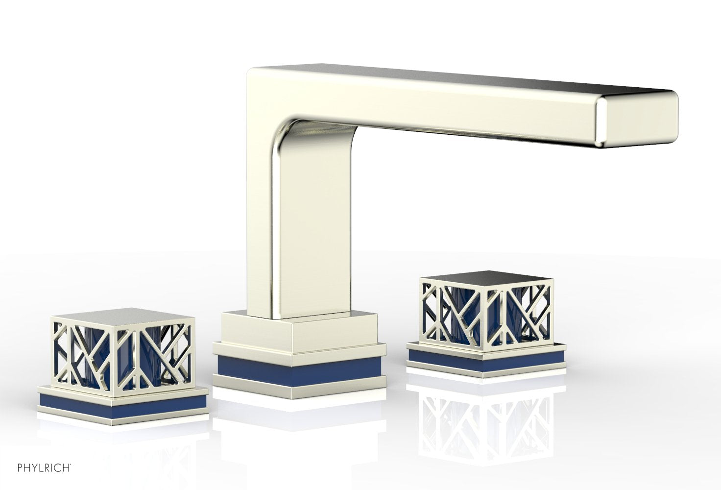 6-1/2" - Satin Nickel - JOLIE Deck Tub Set - Square Handles with "Navy Blue" Accents 222-41 by Phylrich - New York Hardware