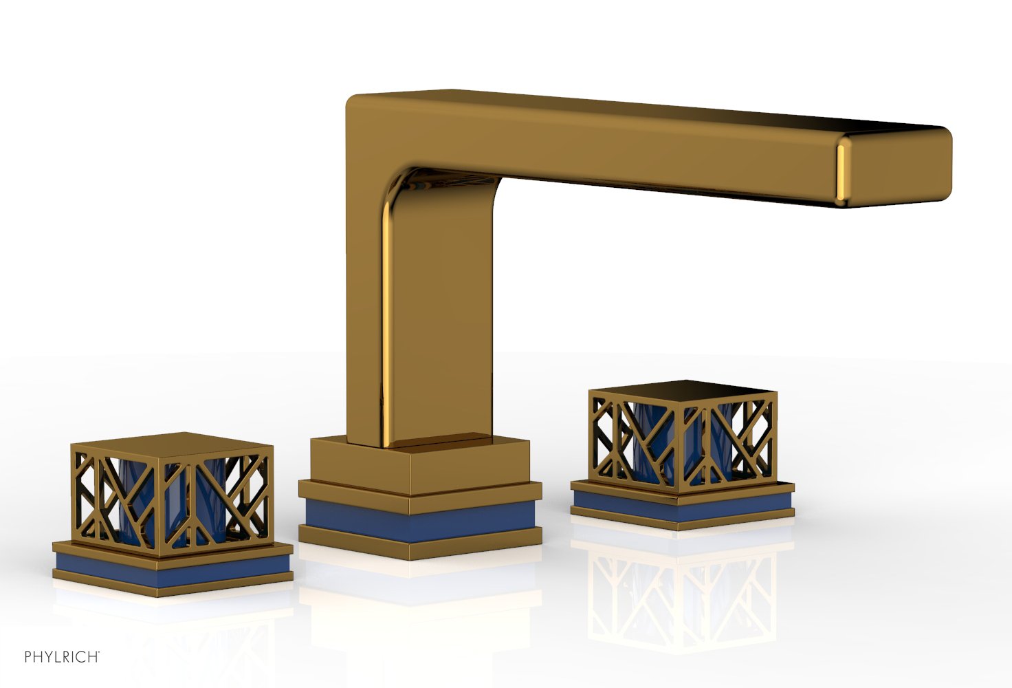 6-1/2" - French Brass - JOLIE Deck Tub Set - Square Handles with "Navy Blue" Accents 222-41 by Phylrich - New York Hardware