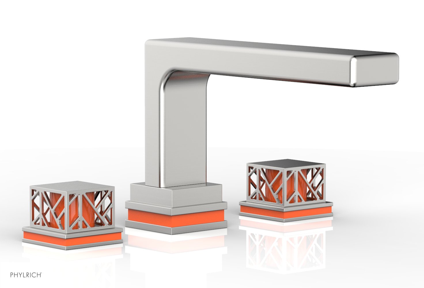 6-1/2" - Satin Chrome - JOLIE Deck Tub Set - Square Handles with "Orange" Accents 222-41 by Phylrich - New York Hardware