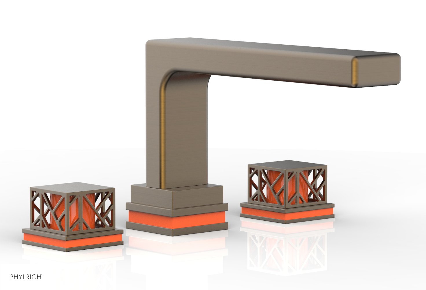 6-1/2" - Old English Brass - JOLIE Deck Tub Set - Square Handles with "Orange" Accents 222-41 by Phylrich - New York Hardware