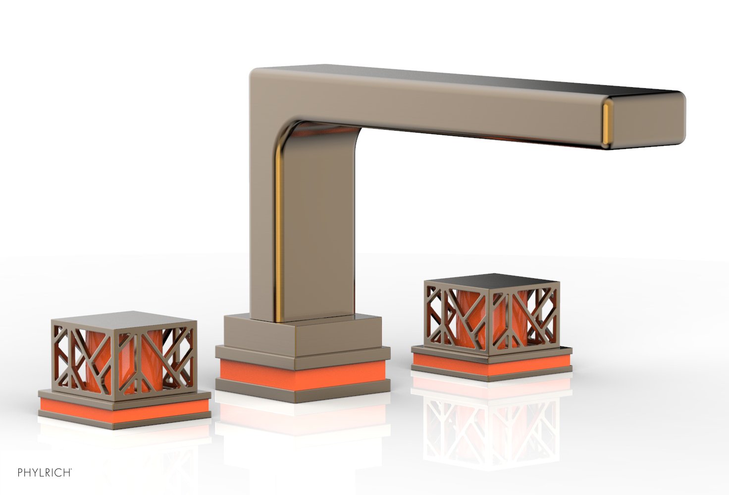 6-1/2" - Antique Brass - JOLIE Deck Tub Set - Square Handles with "Orange" Accents 222-41 by Phylrich - New York Hardware