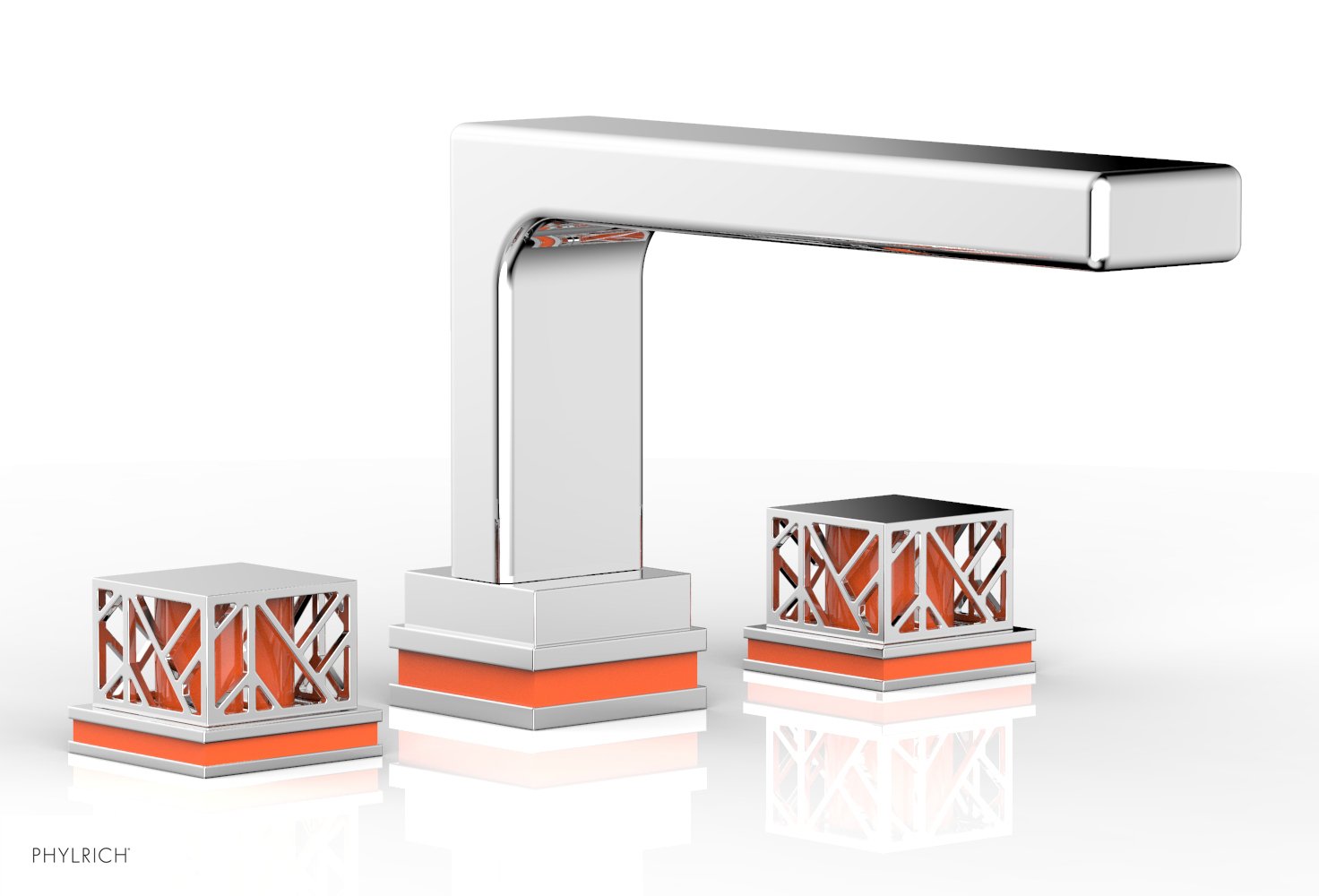 6-1/2" - Satin Brass - JOLIE Deck Tub Set - Square Handles with "Orange" Accents 222-41 by Phylrich - New York Hardware