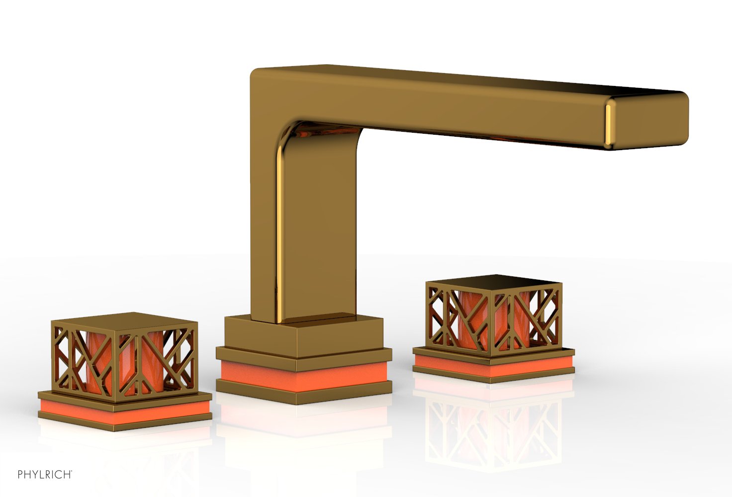 6-1/2" - French Brass - JOLIE Deck Tub Set - Square Handles with "Orange" Accents 222-41 by Phylrich - New York Hardware