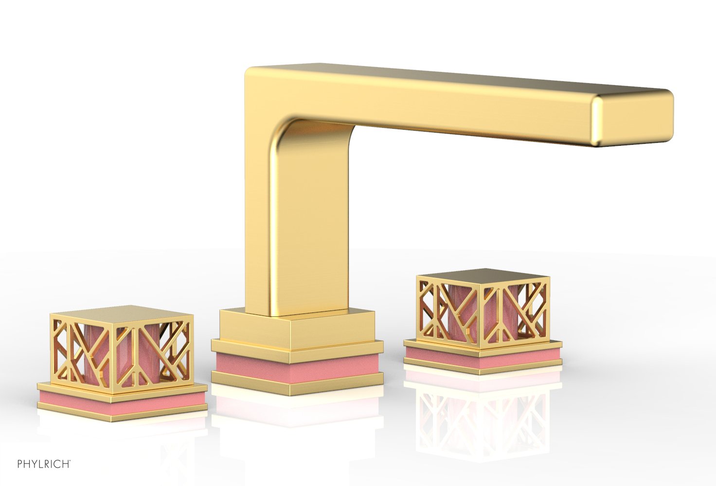 6-1/2" - Satin Chrome - JOLIE Deck Tub Set - Square Handles with "Pink" Accents 222-41 by Phylrich - New York Hardware