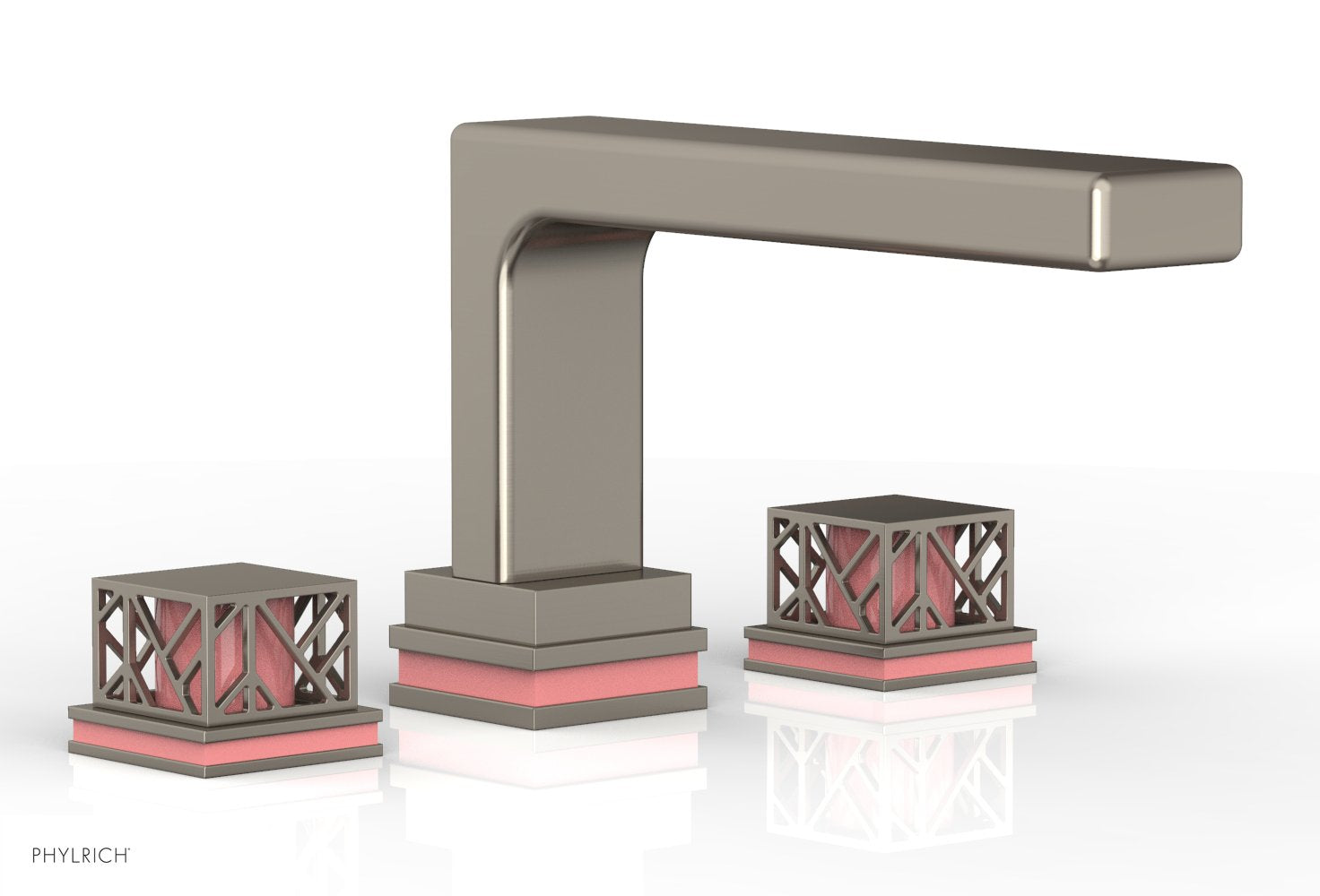 6-1/2" - Pewter - JOLIE Deck Tub Set - Square Handles with "Pink" Accents 222-41 by Phylrich - New York Hardware