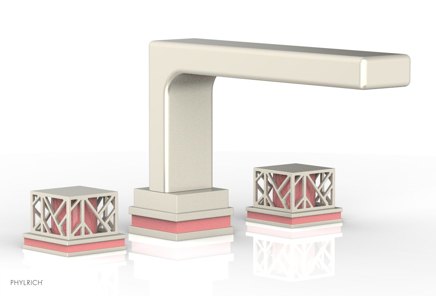 6-1/2" - Burnished Nickel - JOLIE Deck Tub Set - Square Handles with "Pink" Accents 222-41 by Phylrich - New York Hardware