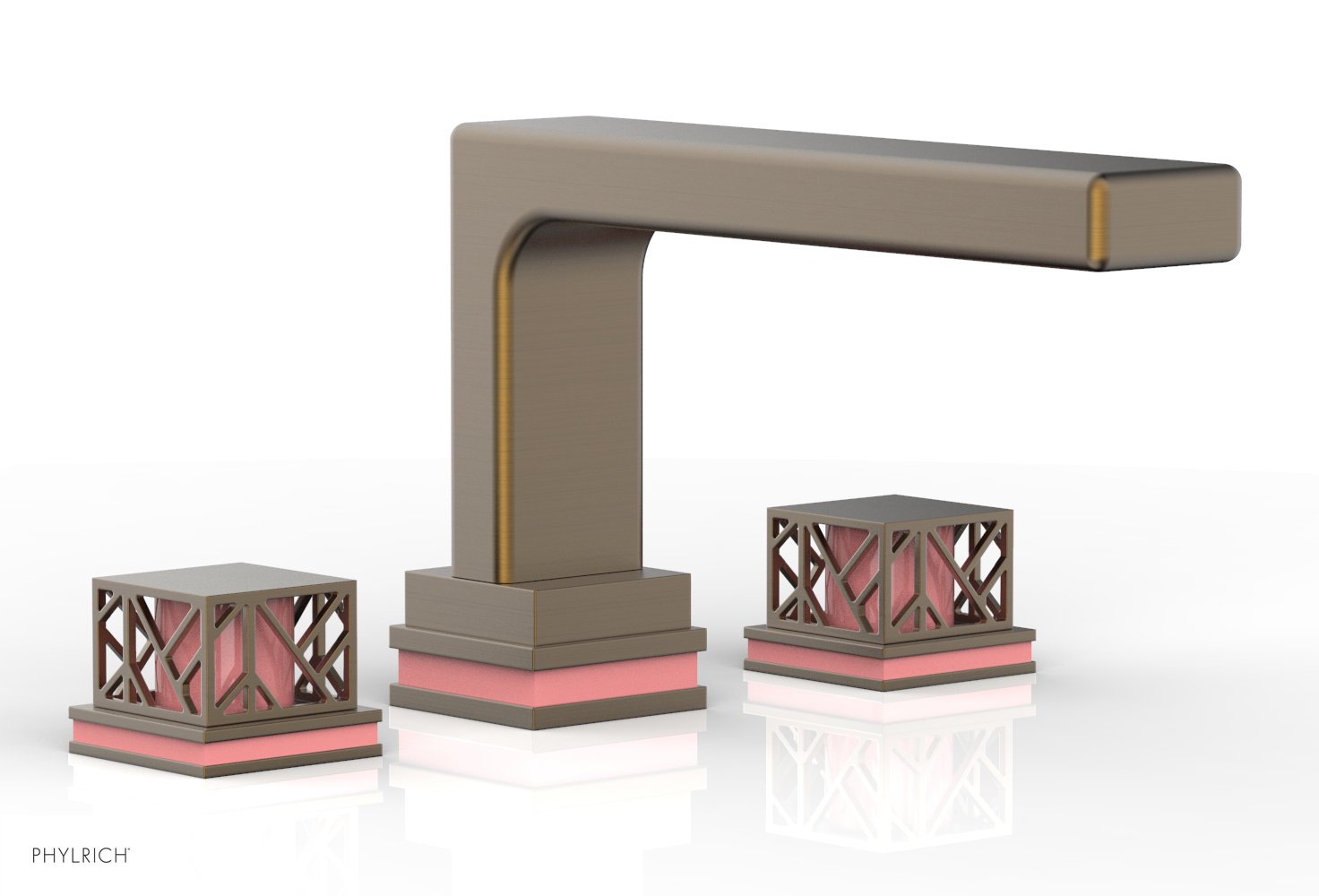 6-1/2" - Old English Brass - JOLIE Deck Tub Set - Square Handles with "Pink" Accents 222-41 by Phylrich - New York Hardware