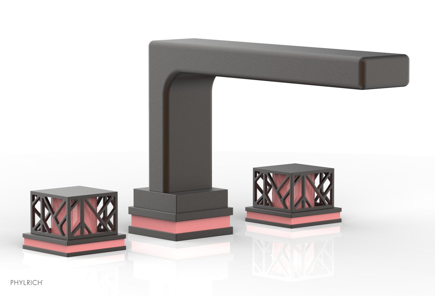 6-1/2" - Oil Rubbed Bronze - JOLIE Deck Tub Set - Square Handles with "Pink" Accents 222-41 by Phylrich - New York Hardware