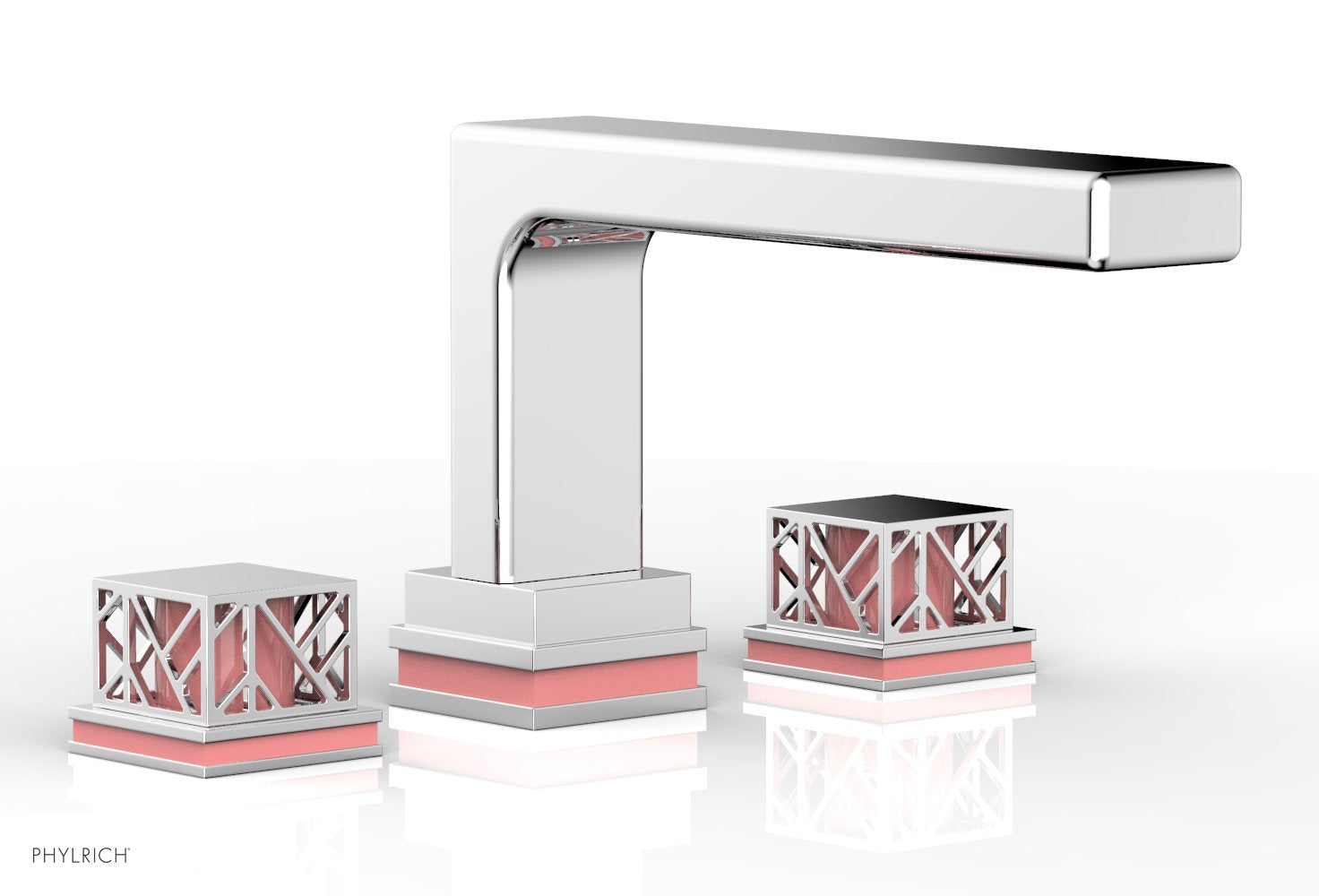 6-1/2" - Satin Brass - JOLIE Deck Tub Set - Square Handles with "Pink" Accents 222-41 by Phylrich - New York Hardware