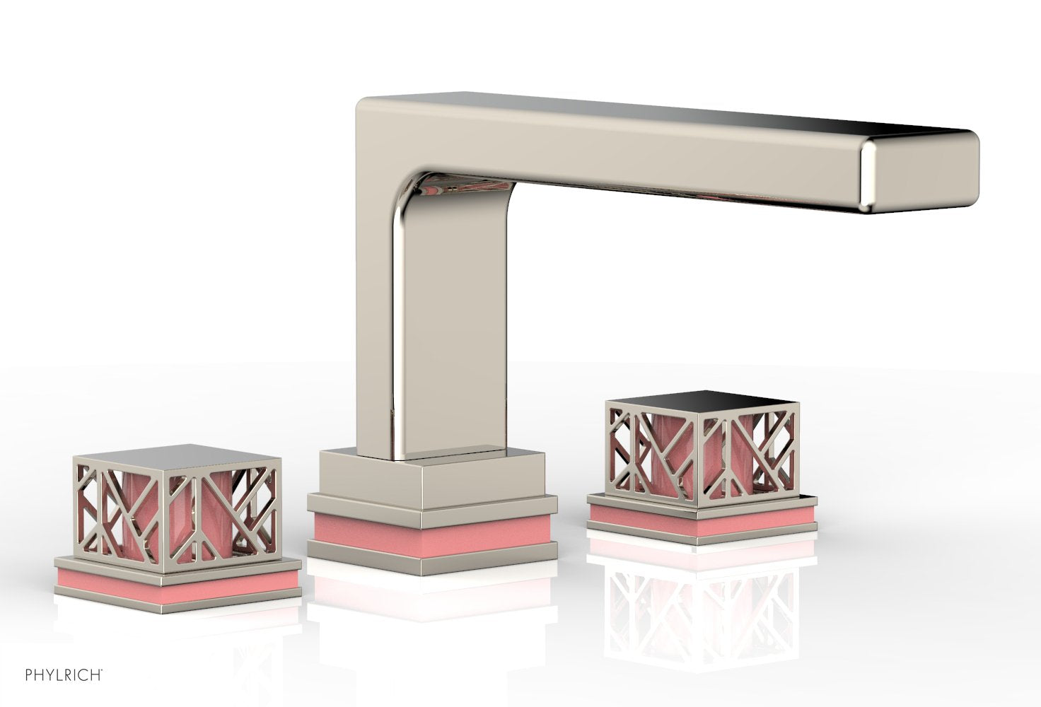 6-1/2" - Matte Black - JOLIE Deck Tub Set - Square Handles with "Pink" Accents 222-41 by Phylrich - New York Hardware