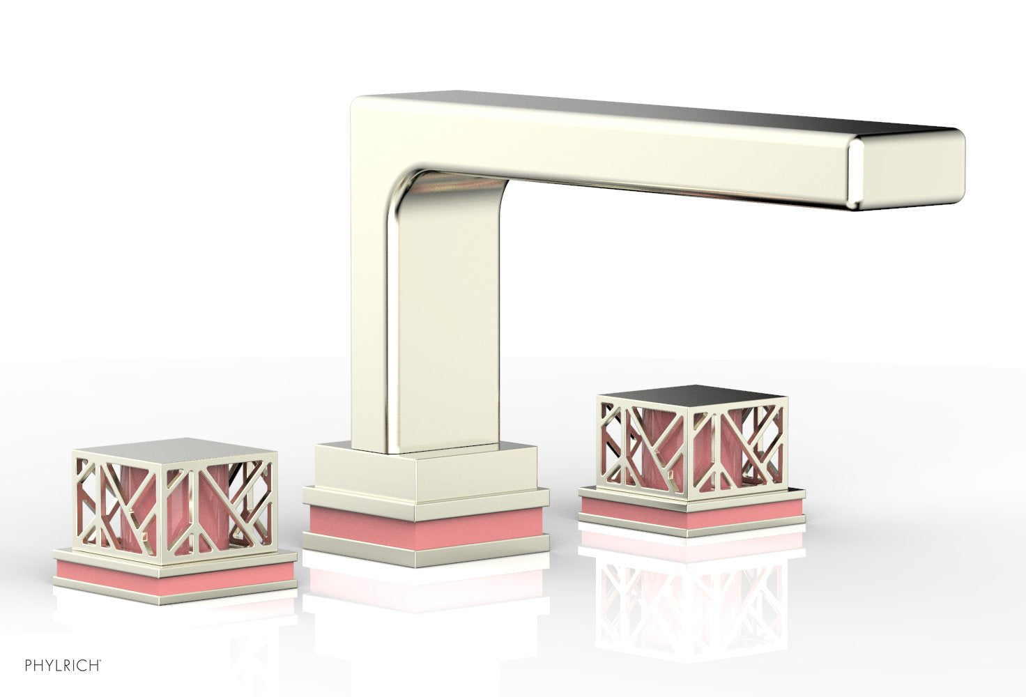 6-1/2" - Polished Brass - JOLIE Deck Tub Set - Square Handles with "Pink" Accents 222-41 by Phylrich - New York Hardware