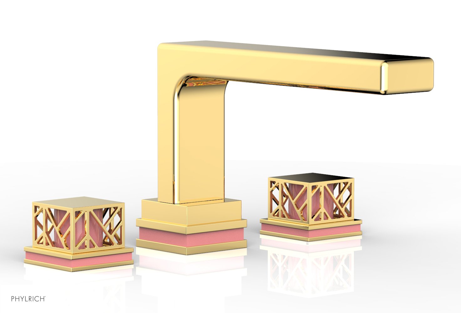 6-1/2" - Satin Gold - JOLIE Deck Tub Set - Square Handles with "Pink" Accents 222-41 by Phylrich - New York Hardware