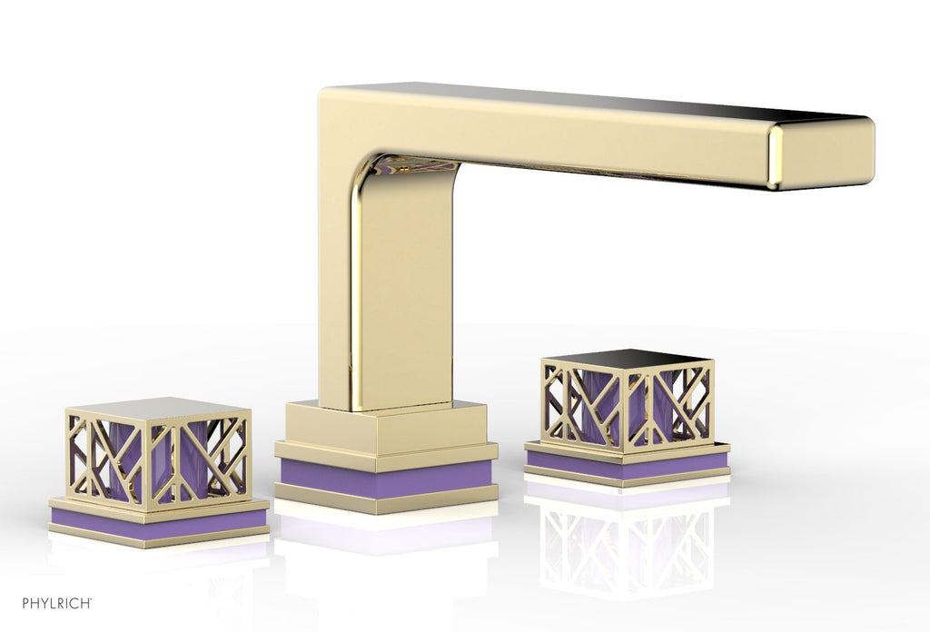 6-1/2" - Polished Brass Uncoated - JOLIE Deck Tub Set - Square Handles with "Purple" Accents 222-41 by Phylrich - New York Hardware