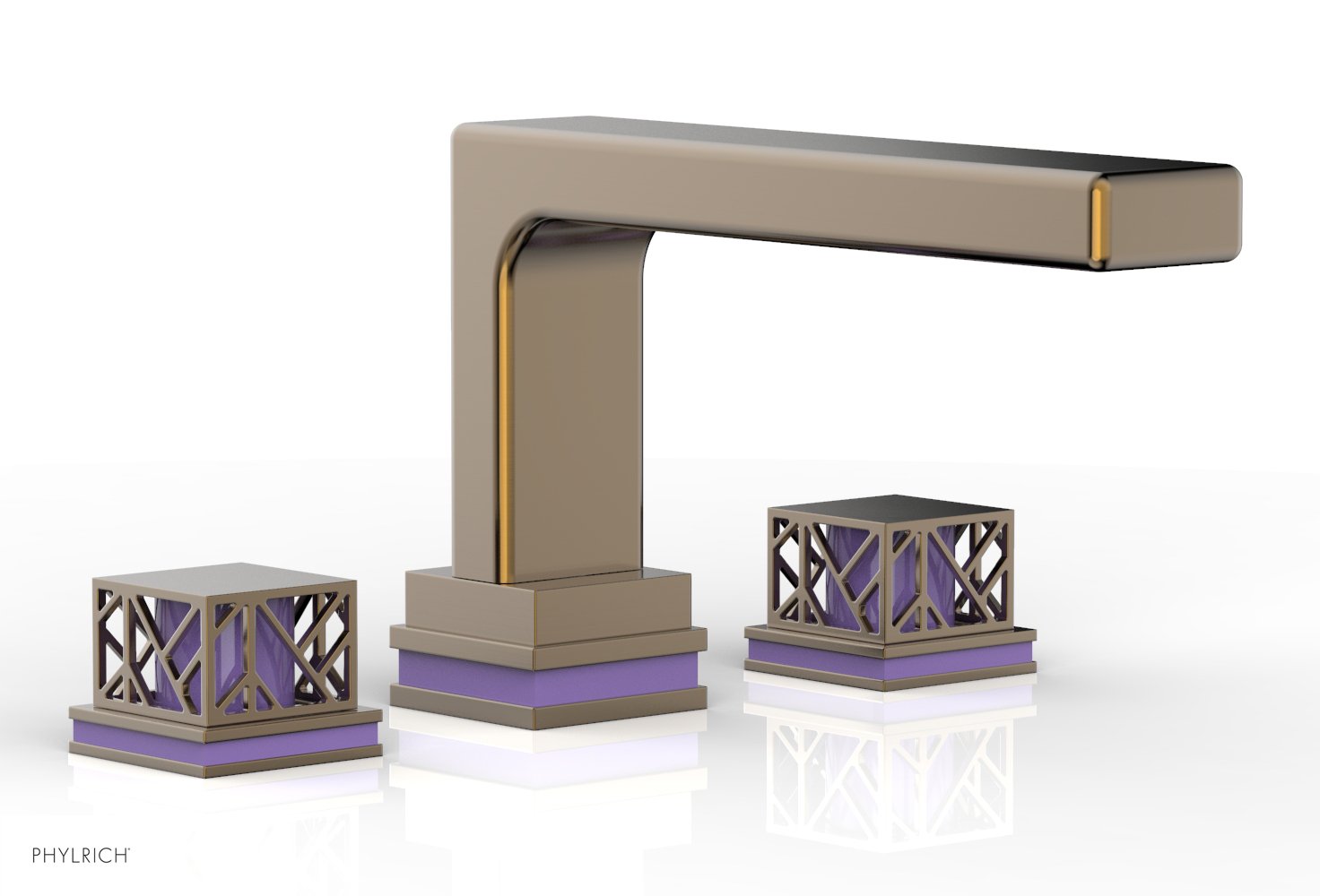 6-1/2" - Antique Brass - JOLIE Deck Tub Set - Square Handles with "Purple" Accents 222-41 by Phylrich - New York Hardware