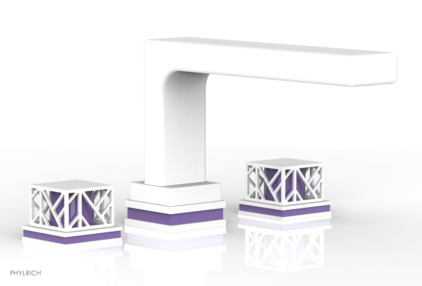 6-1/2" - Satin White - JOLIE Deck Tub Set - Square Handles with "Purple" Accents 222-41 by Phylrich - New York Hardware