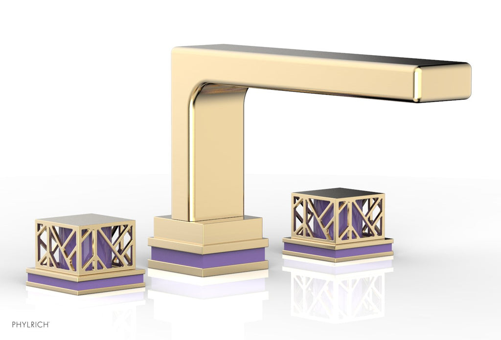 6-1/2" - Satin Brass - JOLIE Deck Tub Set - Square Handles with "Purple" Accents 222-41 by Phylrich - New York Hardware