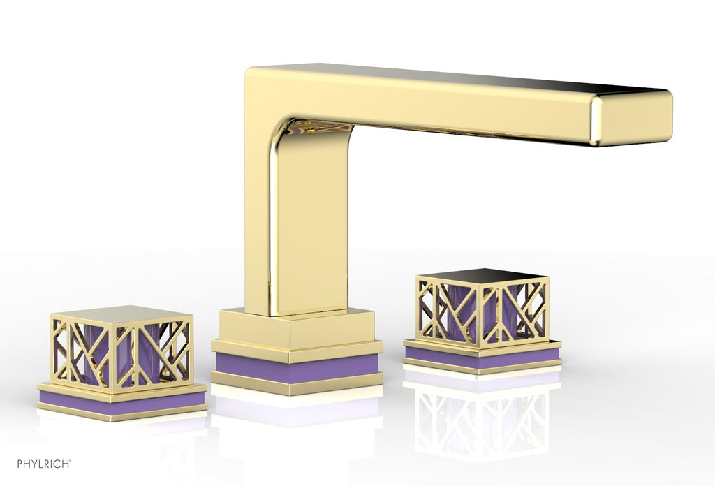 6-1/2" - Polished Brass - JOLIE Deck Tub Set - Square Handles with "Purple" Accents 222-41 by Phylrich - New York Hardware