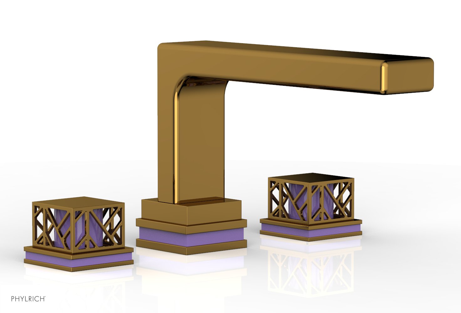 6-1/2" - French Brass - JOLIE Deck Tub Set - Square Handles with "Purple" Accents 222-41 by Phylrich - New York Hardware