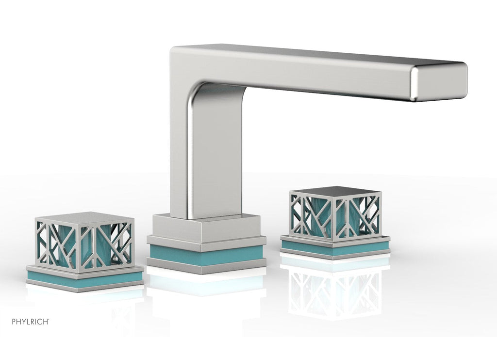 6-1/2" - Satin Chrome - JOLIE Deck Tub Set - Square Handles with "Turquoise" Accents 222-41 by Phylrich - New York Hardware
