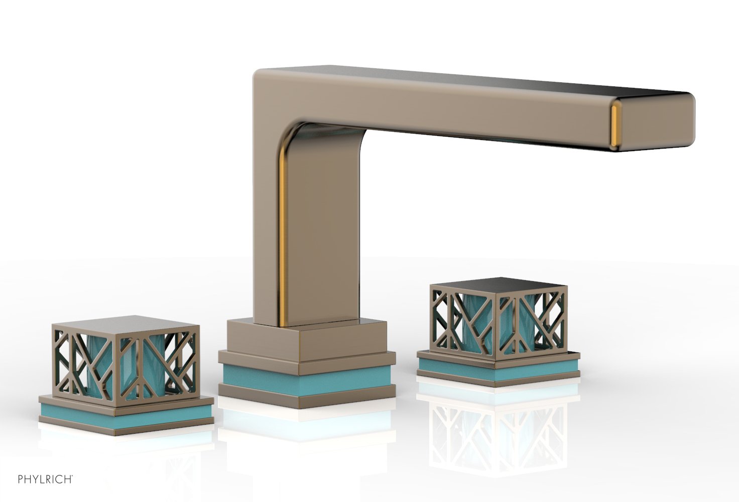 6-1/2" - Antique Brass - JOLIE Deck Tub Set - Square Handles with "Turquoise" Accents 222-41 by Phylrich - New York Hardware