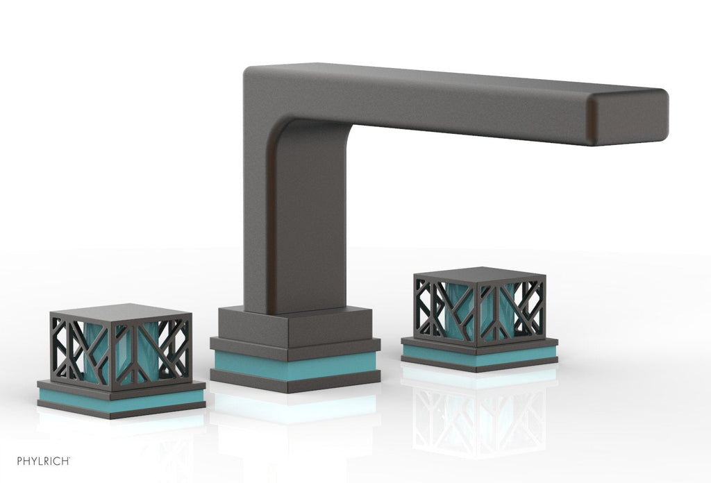 6-1/2" - Oil Rubbed Bronze - JOLIE Deck Tub Set - Square Handles with "Turquoise" Accents 222-41 by Phylrich - New York Hardware