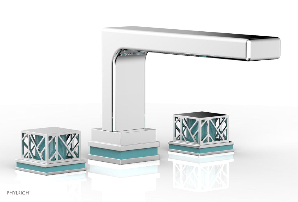 6-1/2" - Satin Brass - JOLIE Deck Tub Set - Square Handles with "Turquoise" Accents 222-41 by Phylrich - New York Hardware