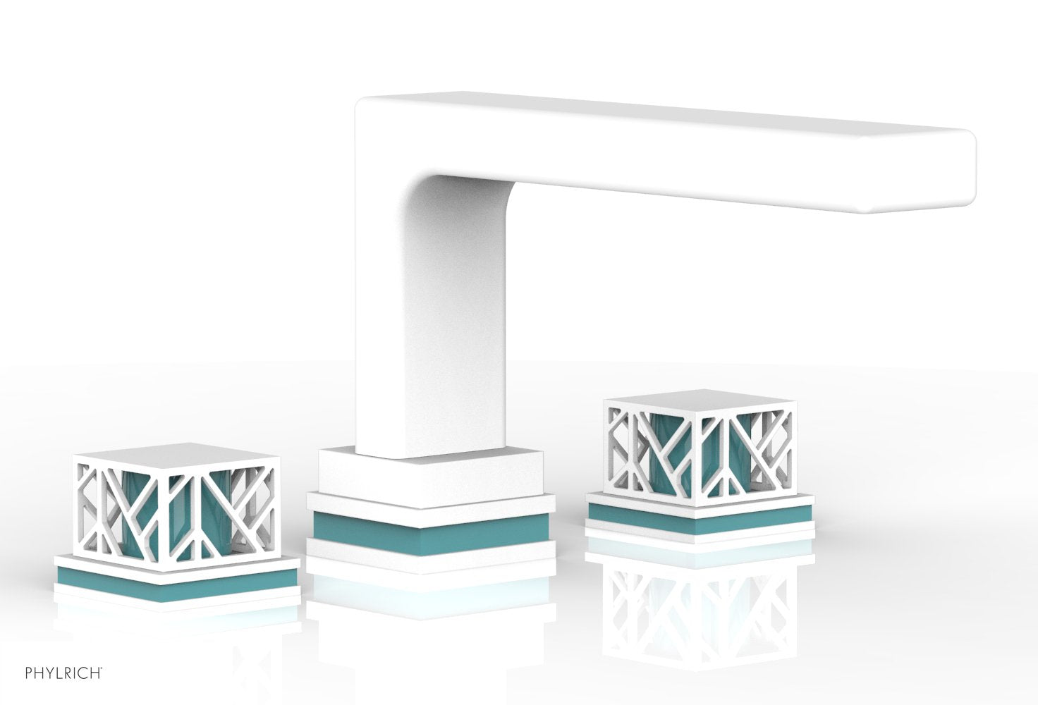 6-1/2" - Satin White - JOLIE Deck Tub Set - Square Handles with "Turquoise" Accents 222-41 by Phylrich - New York Hardware