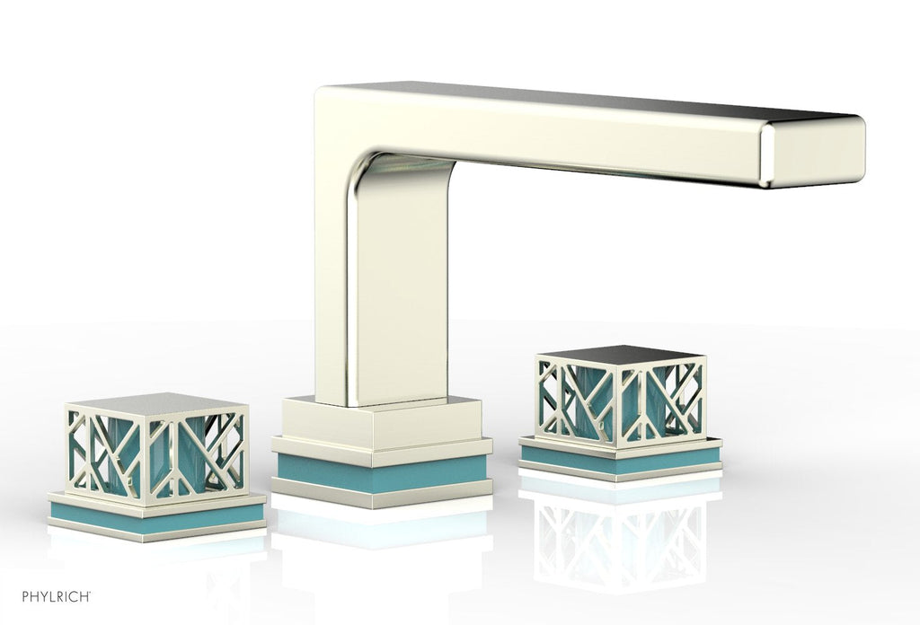 6-1/2" - Polished Brass - JOLIE Deck Tub Set - Square Handles with "Turquoise" Accents 222-41 by Phylrich - New York Hardware
