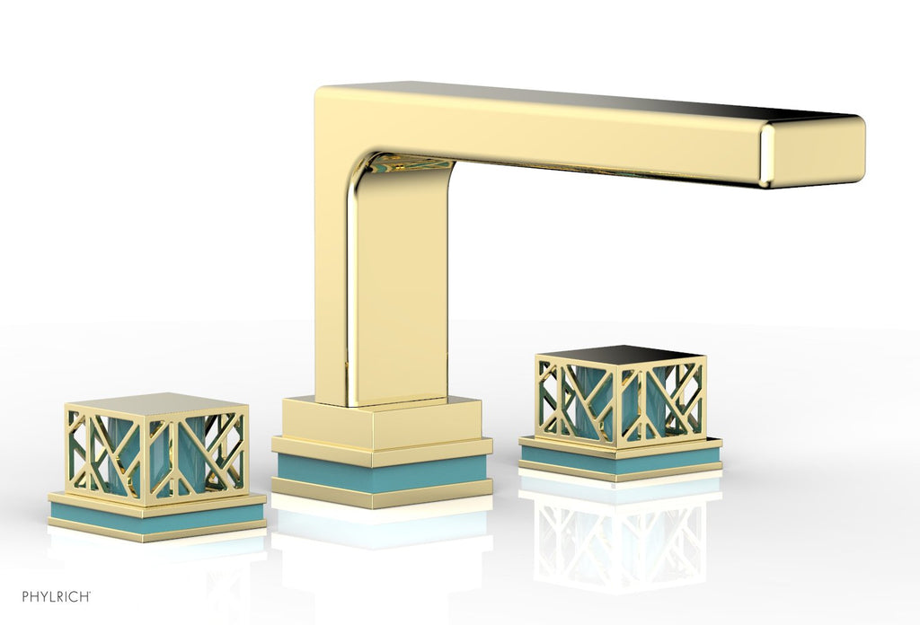 6-1/2" - French Brass - JOLIE Deck Tub Set - Square Handles with "Turquoise" Accents 222-41 by Phylrich - New York Hardware