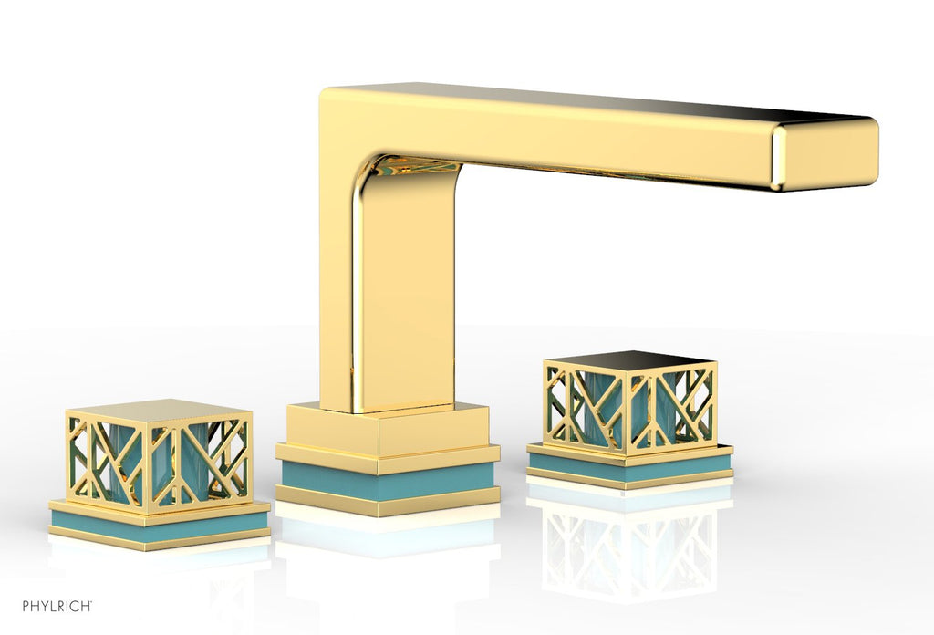 6-1/2" - Polished Gold - JOLIE Deck Tub Set - Square Handles with "Turquoise" Accents 222-41 by Phylrich - New York Hardware