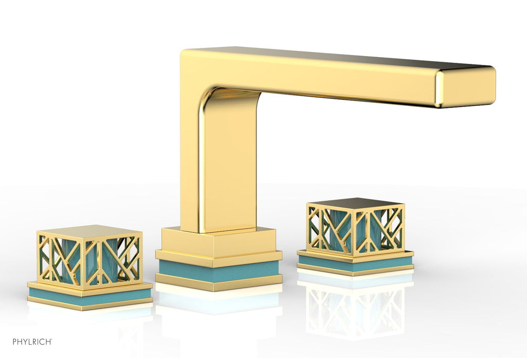 6-1/2" - Satin Gold - JOLIE Deck Tub Set - Square Handles with "Turquoise" Accents 222-41 by Phylrich - New York Hardware
