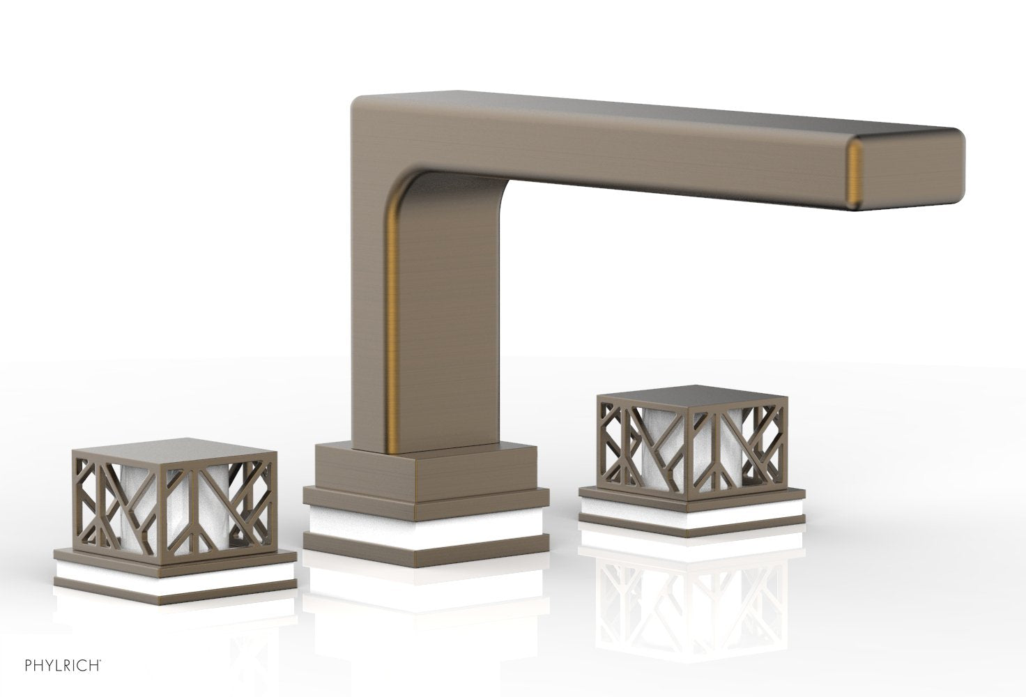 6-1/2" - Old English Brass - JOLIE Deck Tub Set - Square Handles with "White" Accents 222-41 by Phylrich - New York Hardware