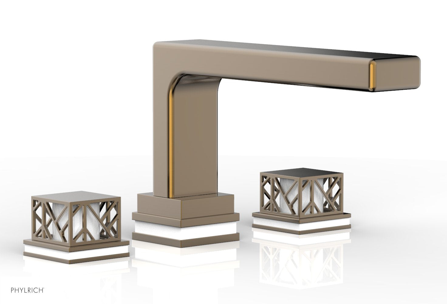 6-1/2" - Antique Brass - JOLIE Deck Tub Set - Square Handles with "White" Accents 222-41 by Phylrich - New York Hardware