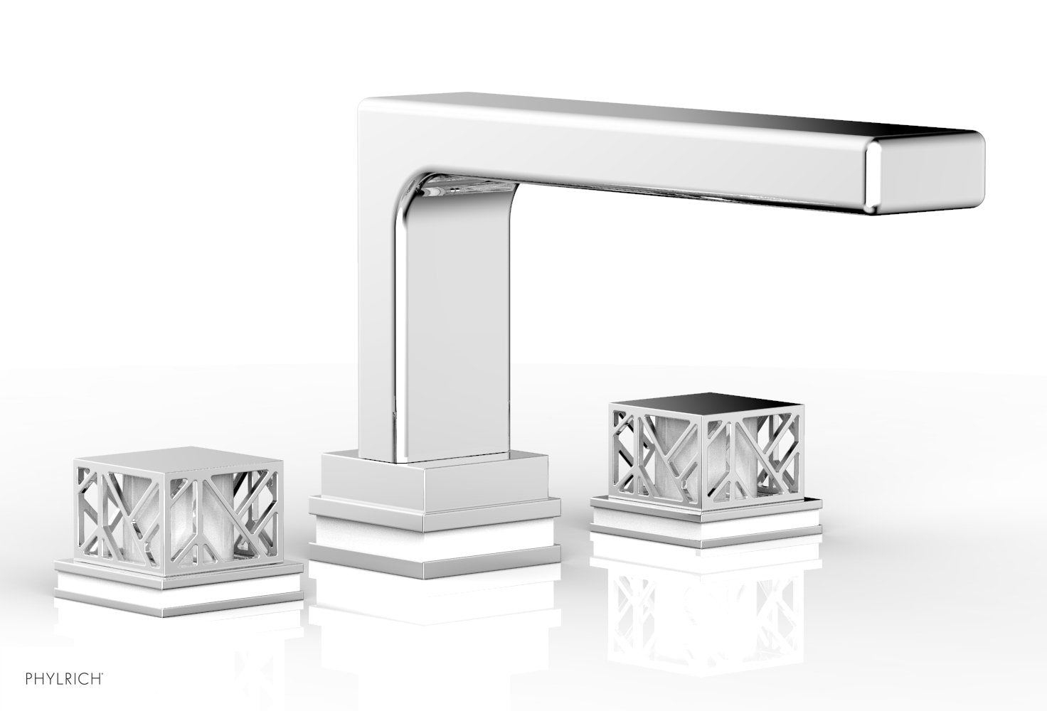 6-1/2" - Satin Brass - JOLIE Deck Tub Set - Square Handles with "White" Accents 222-41 by Phylrich - New York Hardware