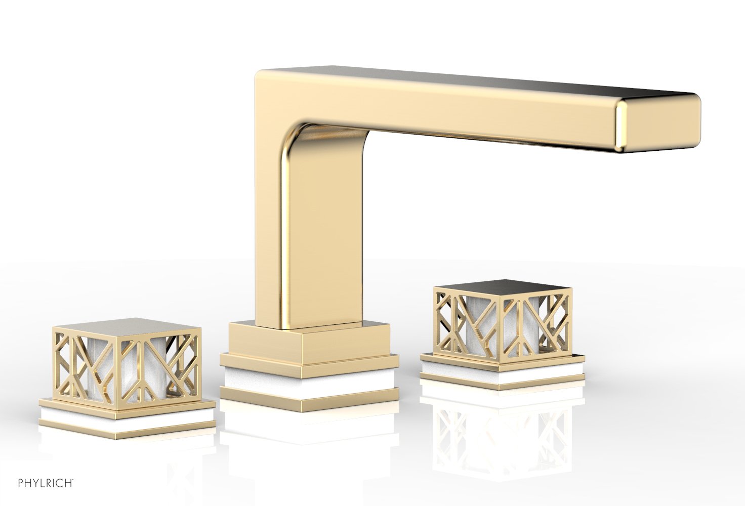 6-1/2" - Polished Nickel - JOLIE Deck Tub Set - Square Handles with "White" Accents 222-41 by Phylrich - New York Hardware