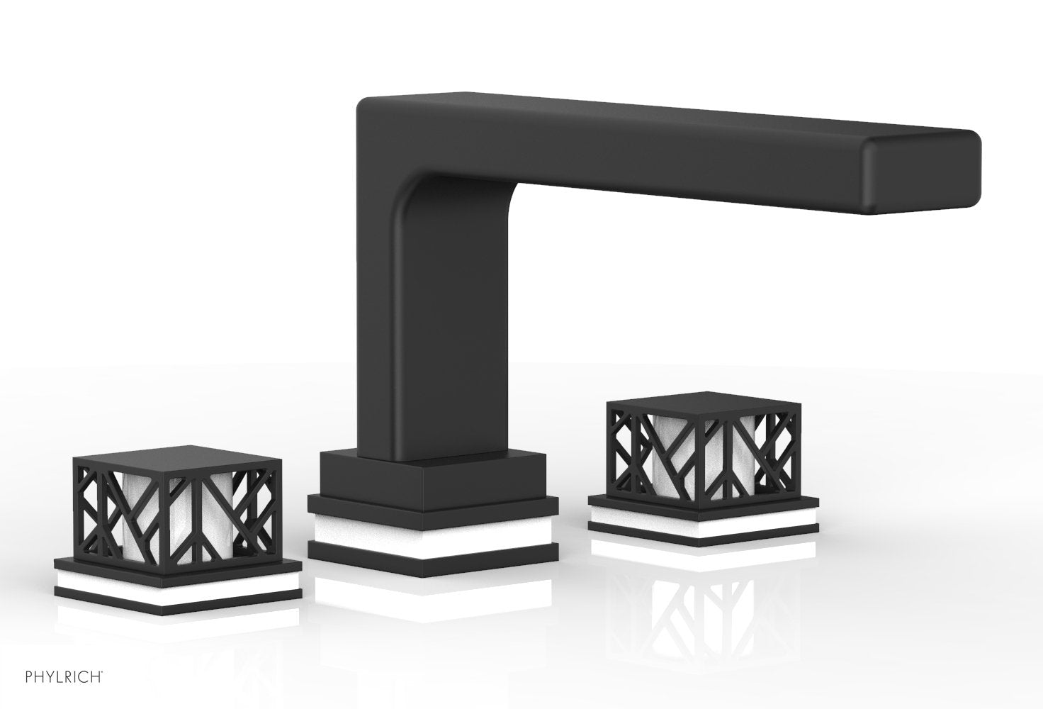 6-1/2" - Satin Nickel - JOLIE Deck Tub Set - Square Handles with "White" Accents 222-41 by Phylrich - New York Hardware