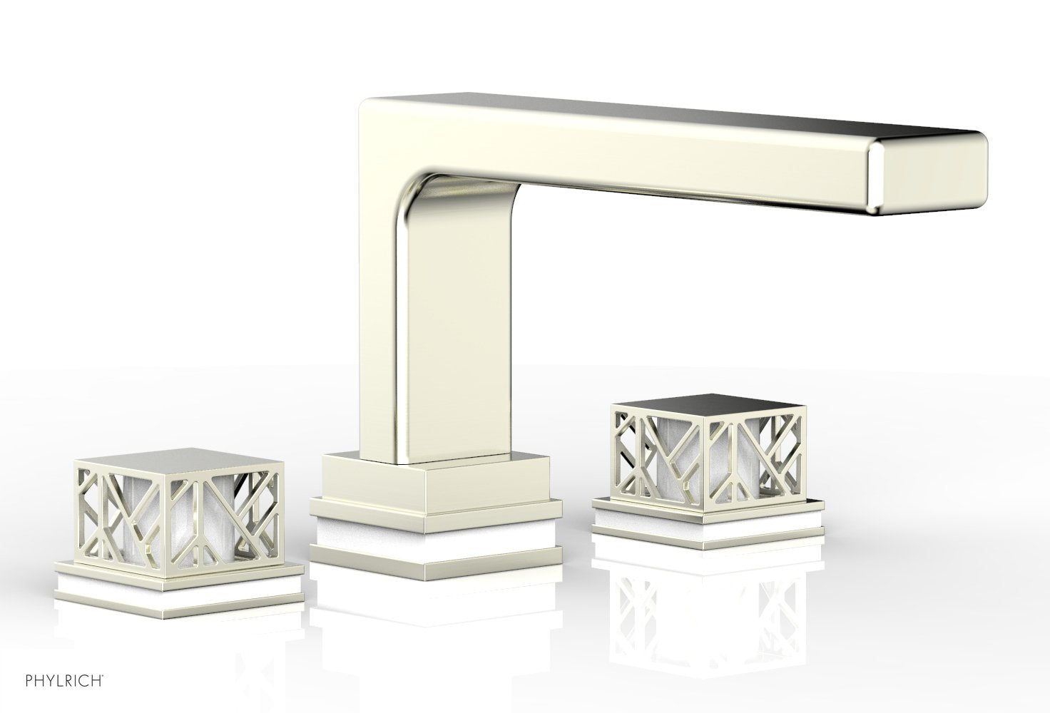 6-1/2" - Polished Brass - JOLIE Deck Tub Set - Square Handles with "White" Accents 222-41 by Phylrich - New York Hardware