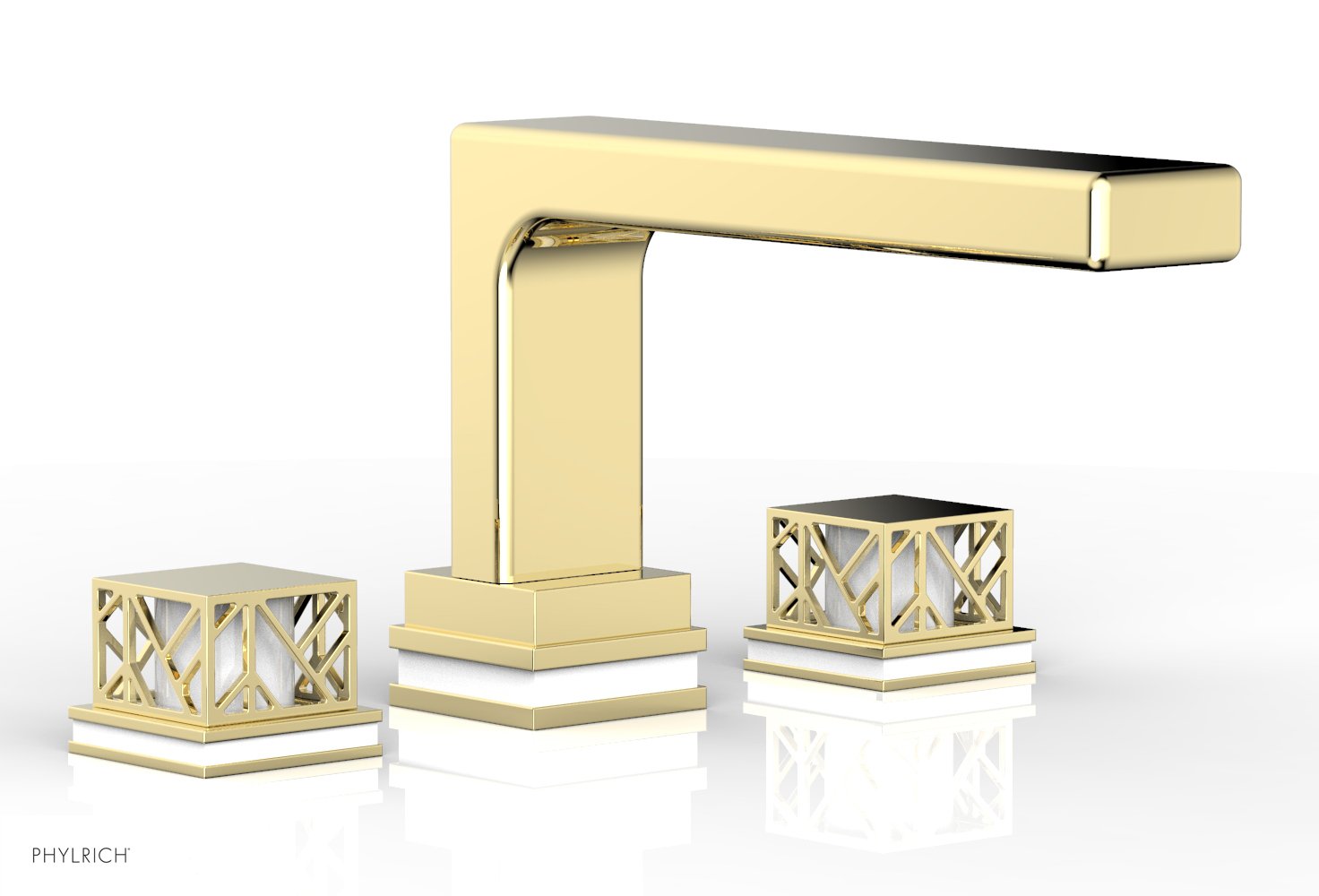 6-1/2" - French Brass - JOLIE Deck Tub Set - Square Handles with "White" Accents 222-41 by Phylrich - New York Hardware