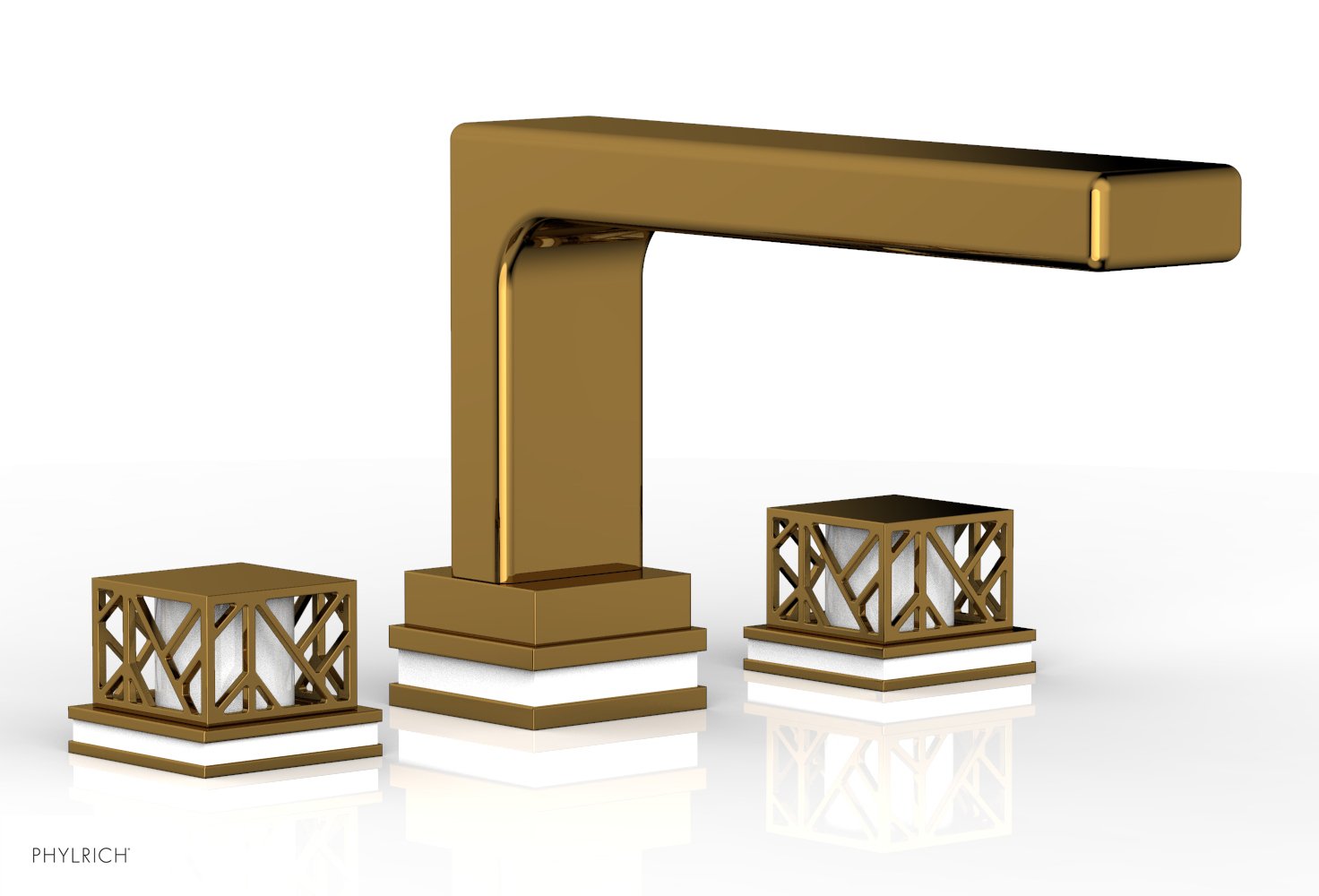 6-1/2" - Polished Gold - JOLIE Deck Tub Set - Square Handles with "White" Accents 222-41 by Phylrich - New York Hardware