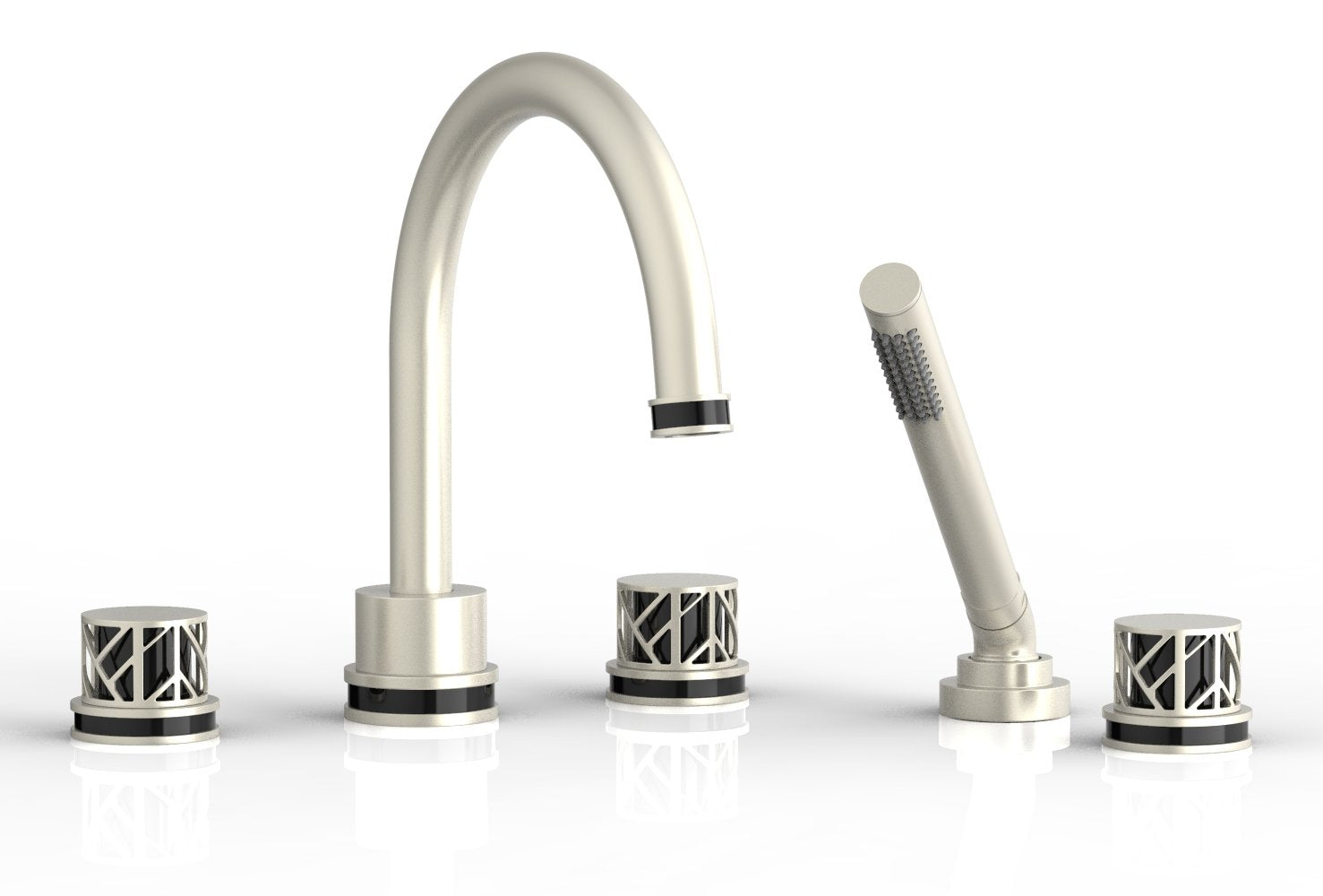 1-3/8" - Burnished Nickel - JOLIE Deck Tub Set with Hand Shower - Round Handles with "Black" Accents 222-48 by Phylrich - New York Hardware