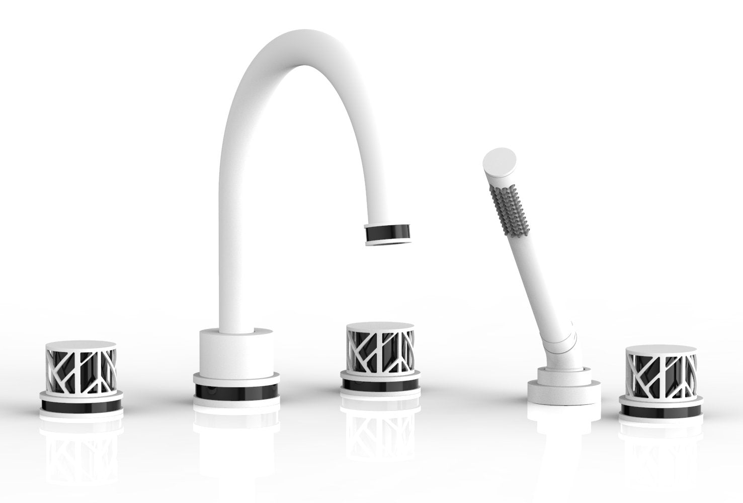 1-3/8" - Satin White - JOLIE Deck Tub Set with Hand Shower - Round Handles with "Black" Accents 222-48 by Phylrich - New York Hardware