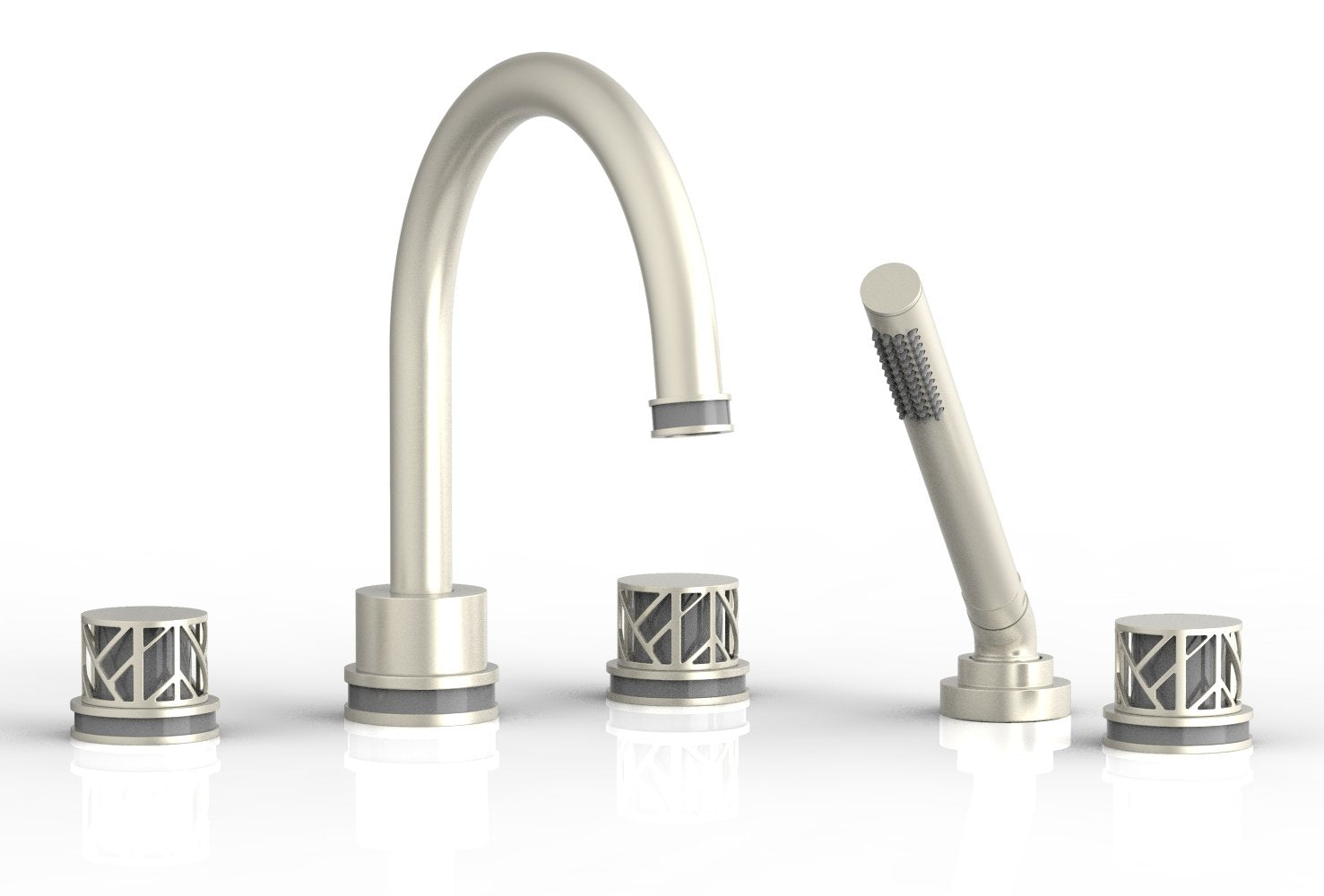 1-3/8" - Burnished Nickel - JOLIE Deck Tub Set with Hand Shower - Round Handles with "Grey" Accents 222-48 by Phylrich - New York Hardware