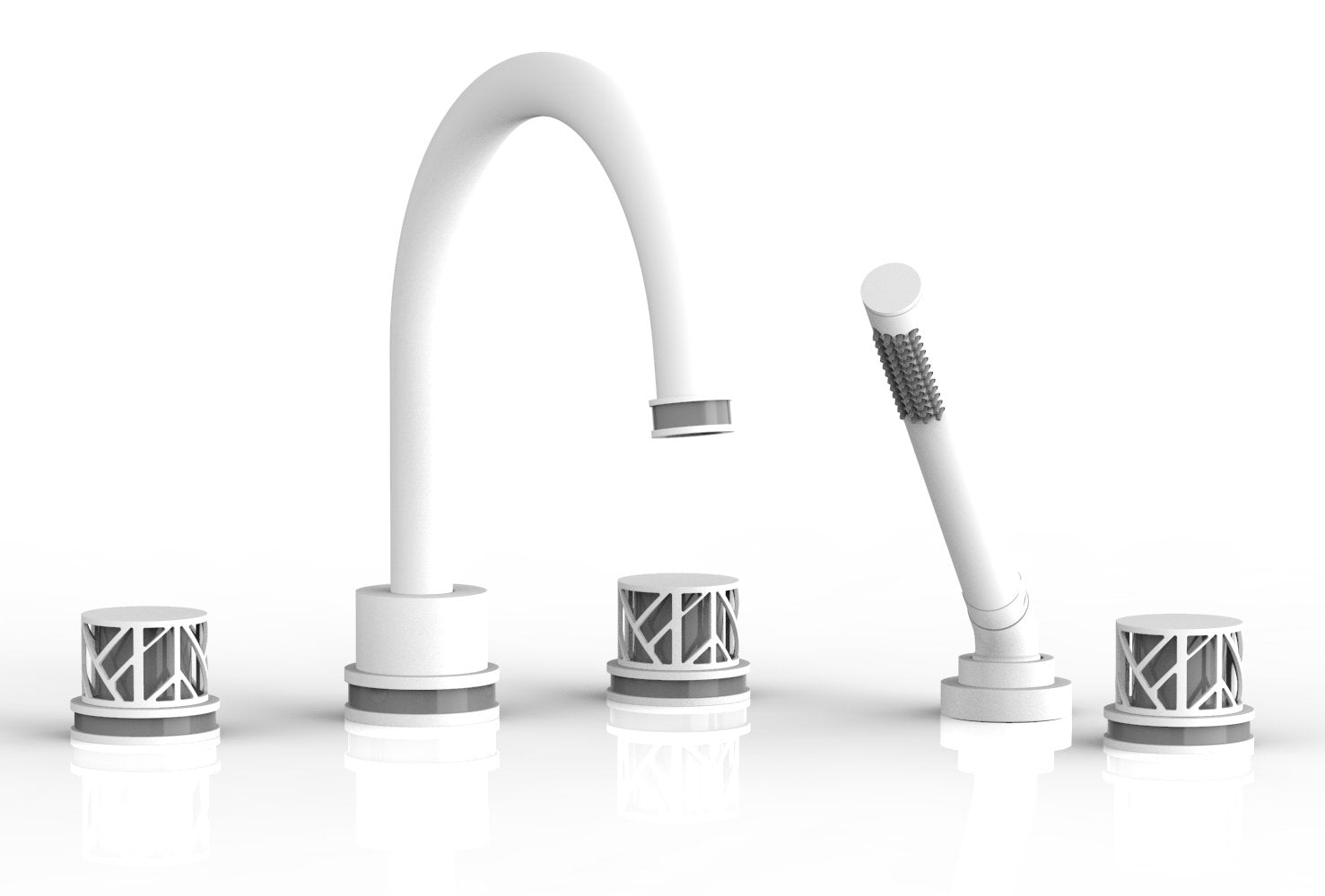 1-3/8" - Satin White - JOLIE Deck Tub Set with Hand Shower - Round Handles with "Grey" Accents 222-48 by Phylrich - New York Hardware