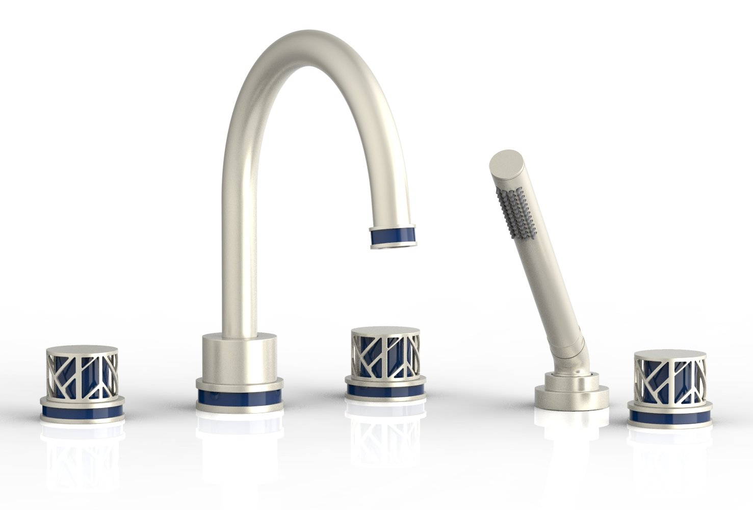 1-3/8" - Burnished Nickel - JOLIE Deck Tub Set with Hand Shower - Round Handles with "Navy Blue" Accents 222-48 by Phylrich - New York Hardware