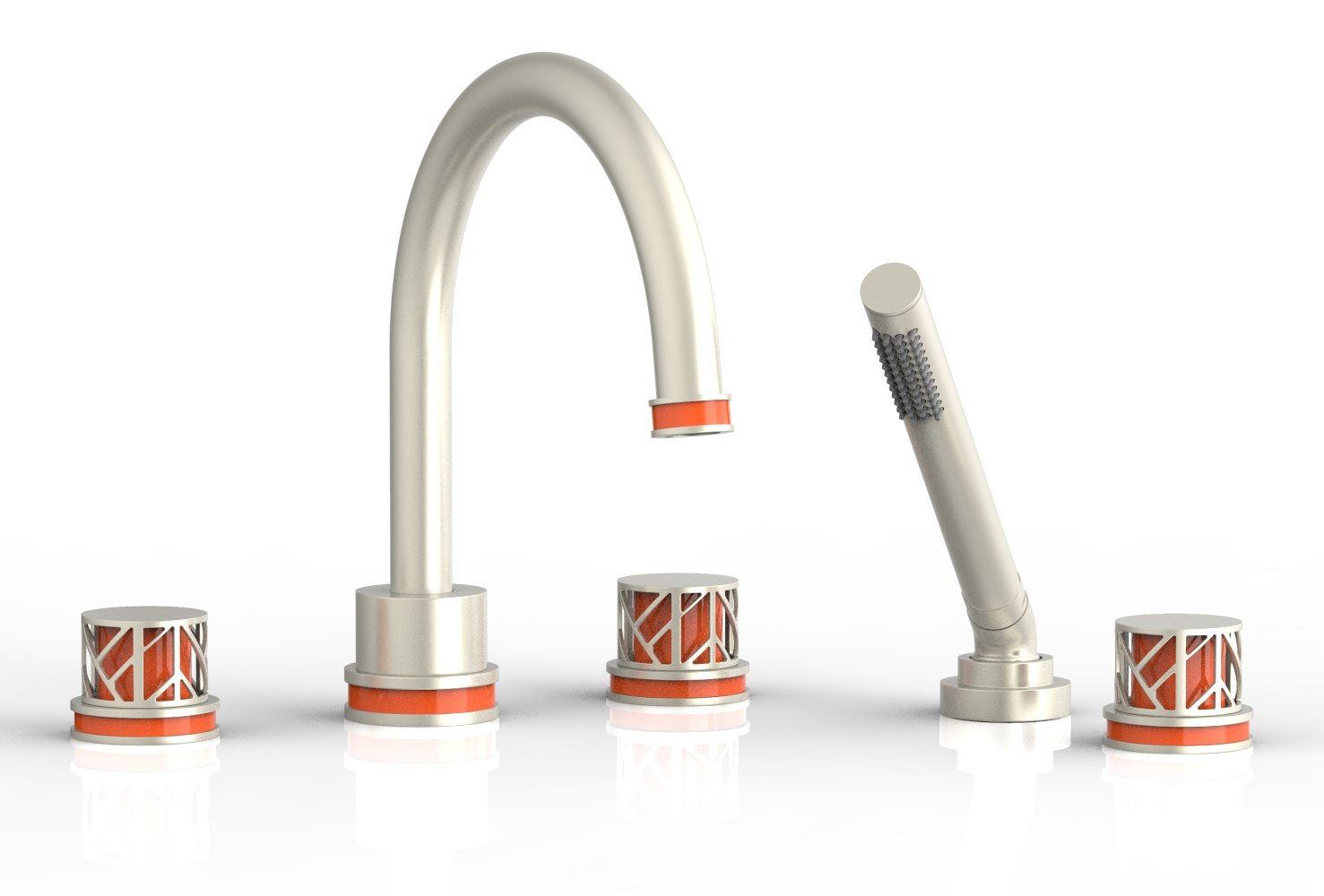 1-3/8" - Burnished Nickel - JOLIE Deck Tub Set with Hand Shower - Round Handles with "Orange" Accents 222-48 by Phylrich - New York Hardware