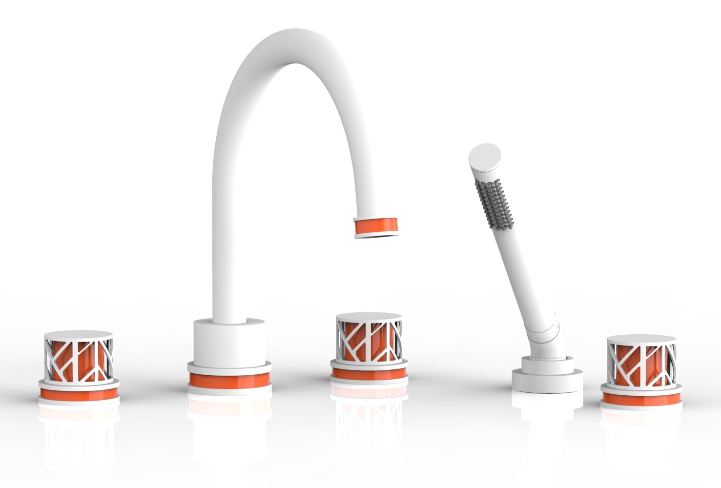 1-3/8" - Satin White - JOLIE Deck Tub Set with Hand Shower - Round Handles with "Orange" Accents 222-48 by Phylrich - New York Hardware